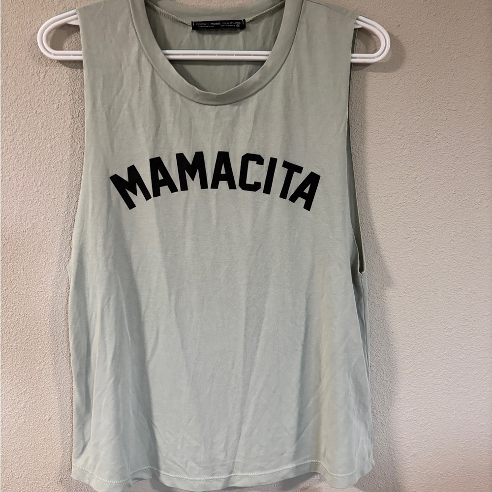 Rock Rose Couture Stylish Mamacita Sleeveless Tee - Light Sage Green